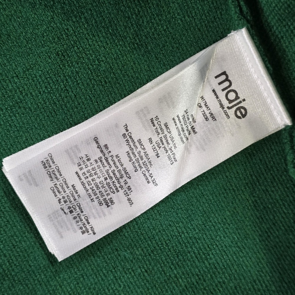 Maje Sweater Womens‎ 2 Green Varsity Cardigan Knit Sequin Patches Jacket Preppy - Picture 10 of 13